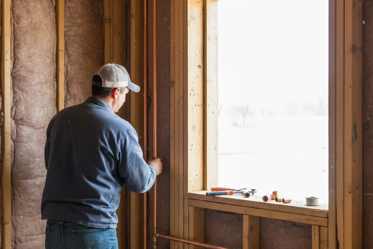 Licensed plumber running new copper supply lines in a Blackwell home